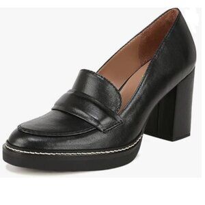 YDN Black Penny Loafers Round Closed Toe Platform Chunky High Heel Slip On Pumps